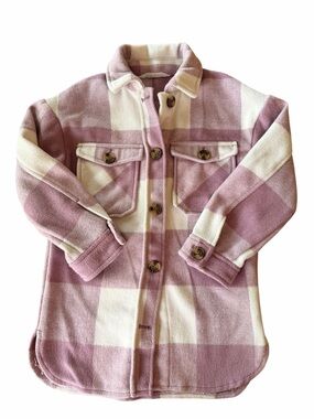 H&M Plaid Shacket Girls Size 6/7 Pink Cream Button Jacket